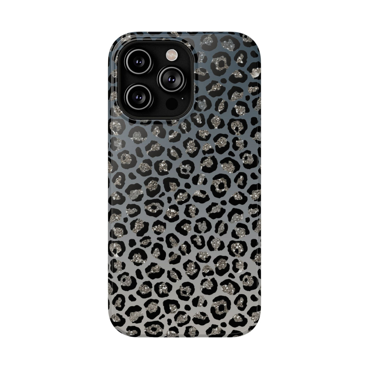 Gray Leopard protective phone case for iPhone 14 Pro Max, glossy finish