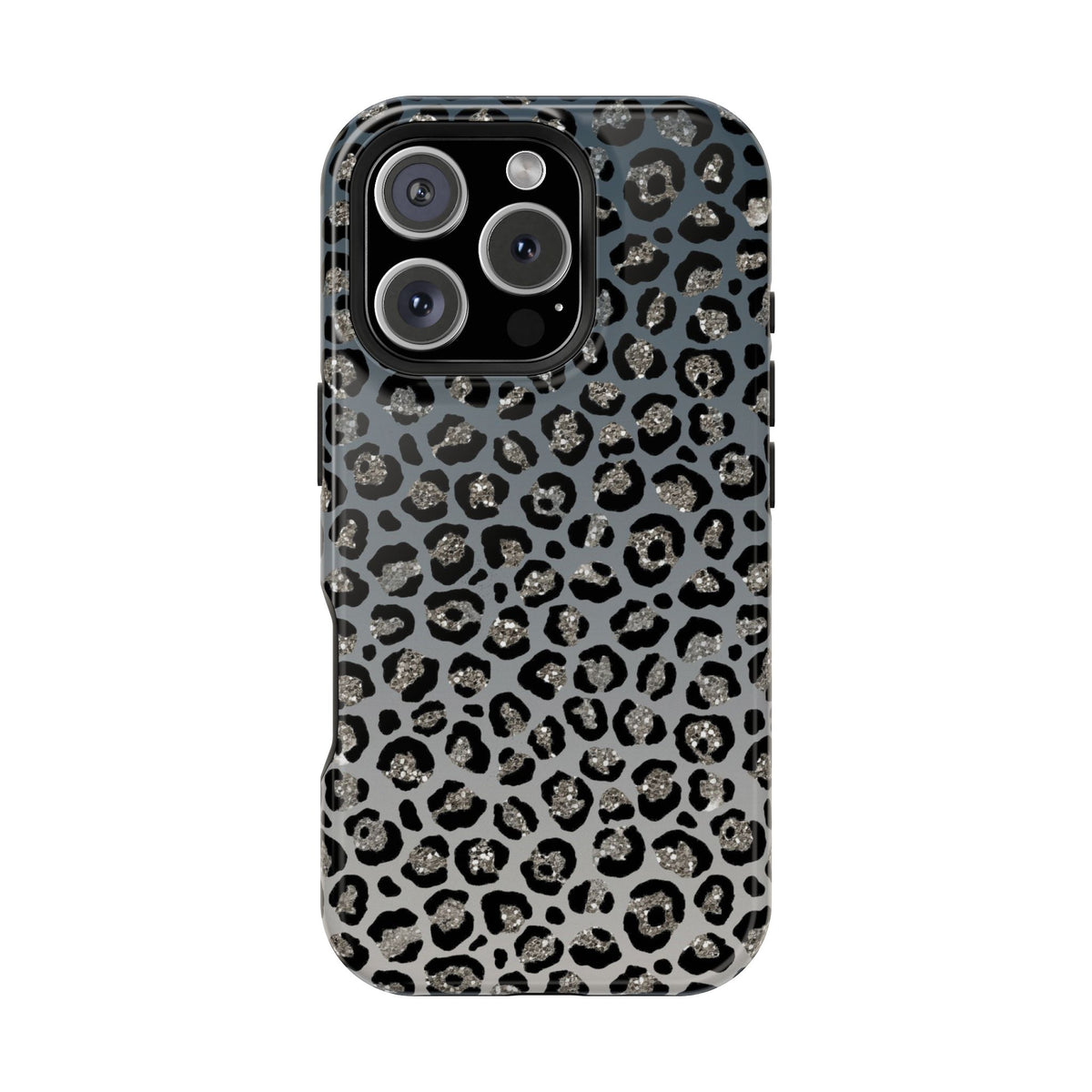 Gray Leopard protective phone case for iPhone 16 Pro, glossy finish