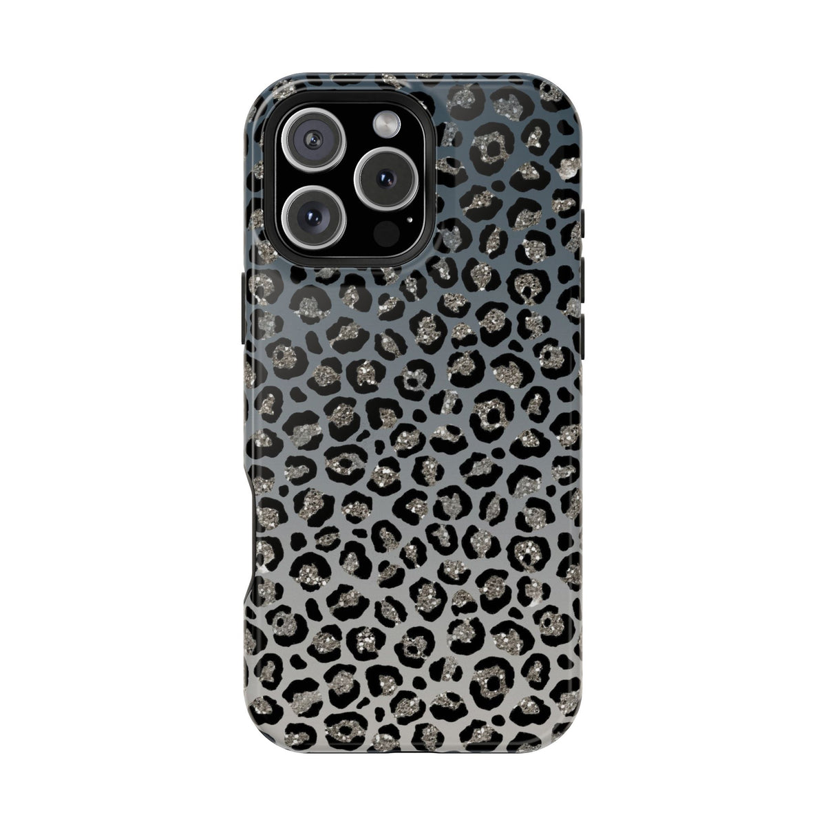 Gray Leopard protective phone case for iPhone 16 Pro Max, glossy finish
