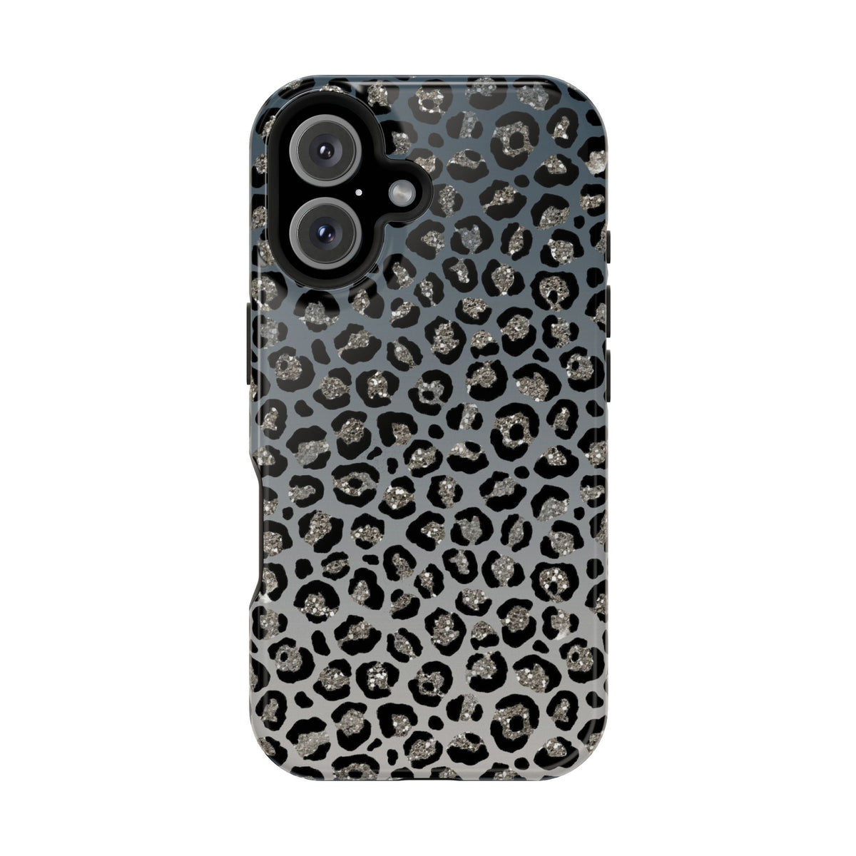 Gray Leopard protective phone case for iPhone 16, glossy finish