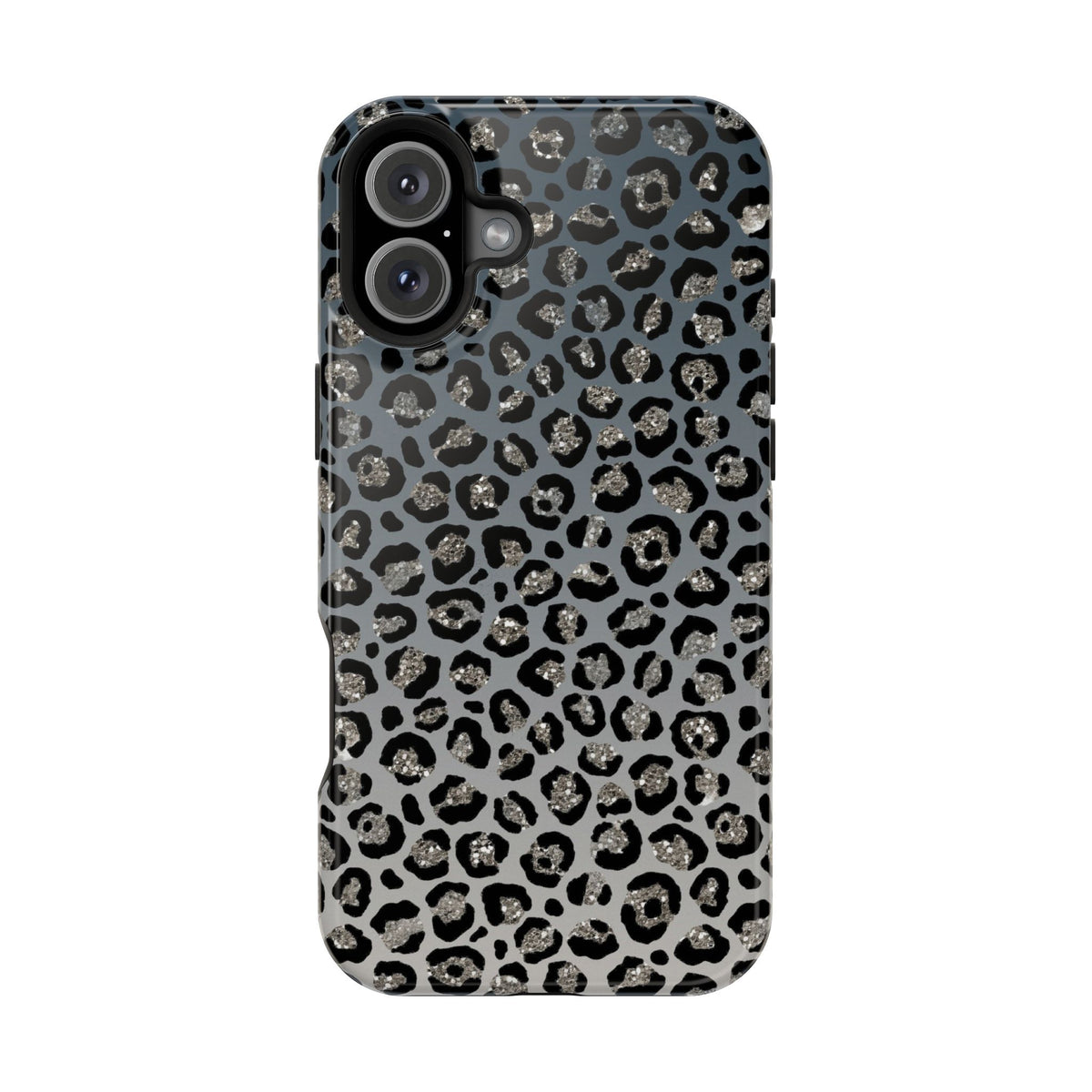 Gray Leopard protective phone case for iPhone 16 Plus, glossy finish