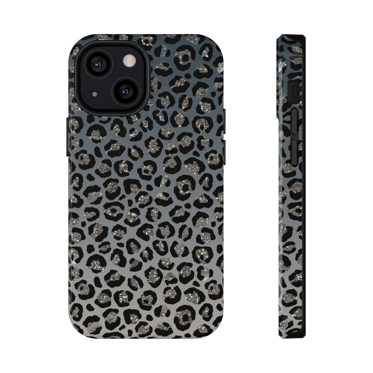 Gray Leopard protective phone case for iPhone 13 Mini, glossy finish