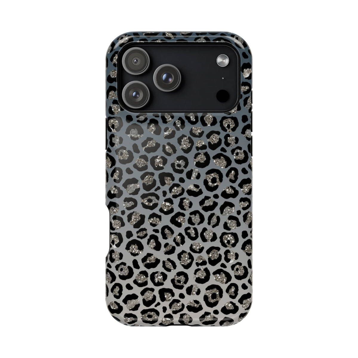 Gray Leopard protective phone case for iPhone 17 Pro Max, glossy finish