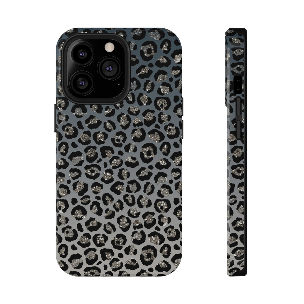 Gray Leopard protective phone case for iPhone 13 Pro, glossy finish