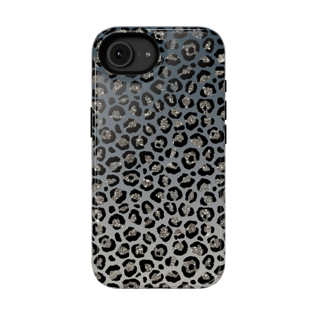 Gray Leopard protective phone case for iPhone 16e, glossy finish