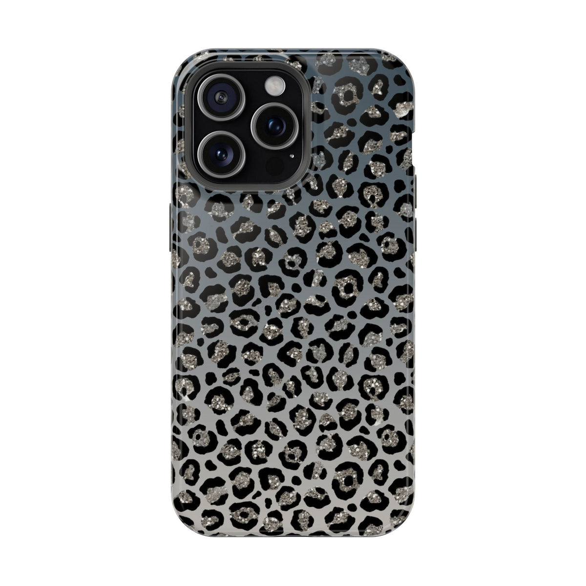 Gray Leopard MagSafe case for iPhone 15 Pro Max, glossy finish