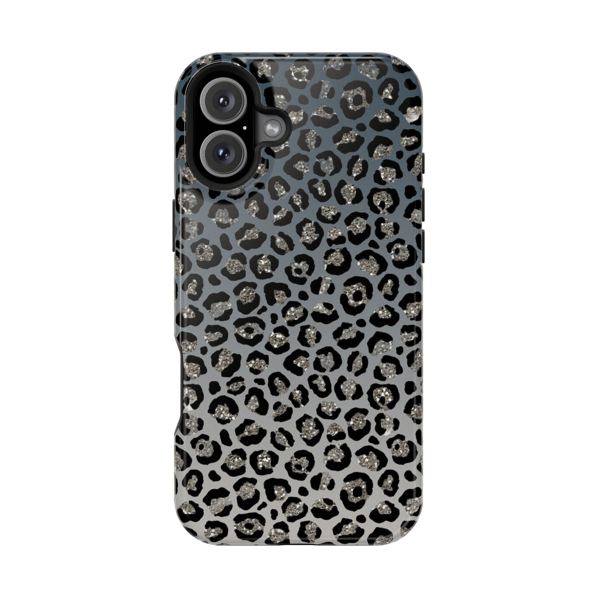 Gray Leopard MagSafe case for iPhone 16 Plus, glossy finish
