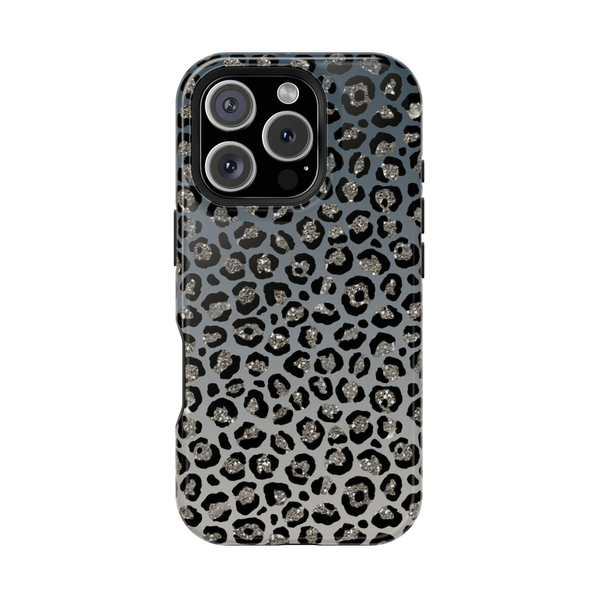 Gray Leopard MagSafe case for iPhone 16 Pro, glossy finish