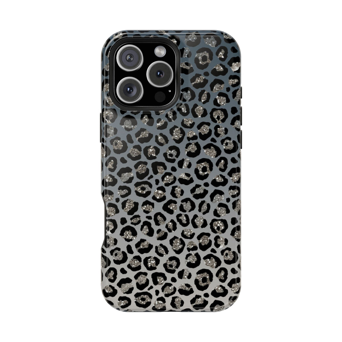 Gray Leopard MagSafe case for iPhone 16 Pro Max, glossy finish