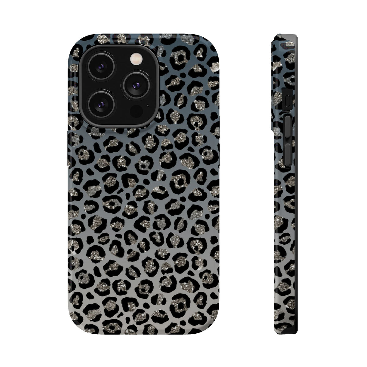 Gray Leopard MagSafe case for iPhone 14 Pro, glossy finish