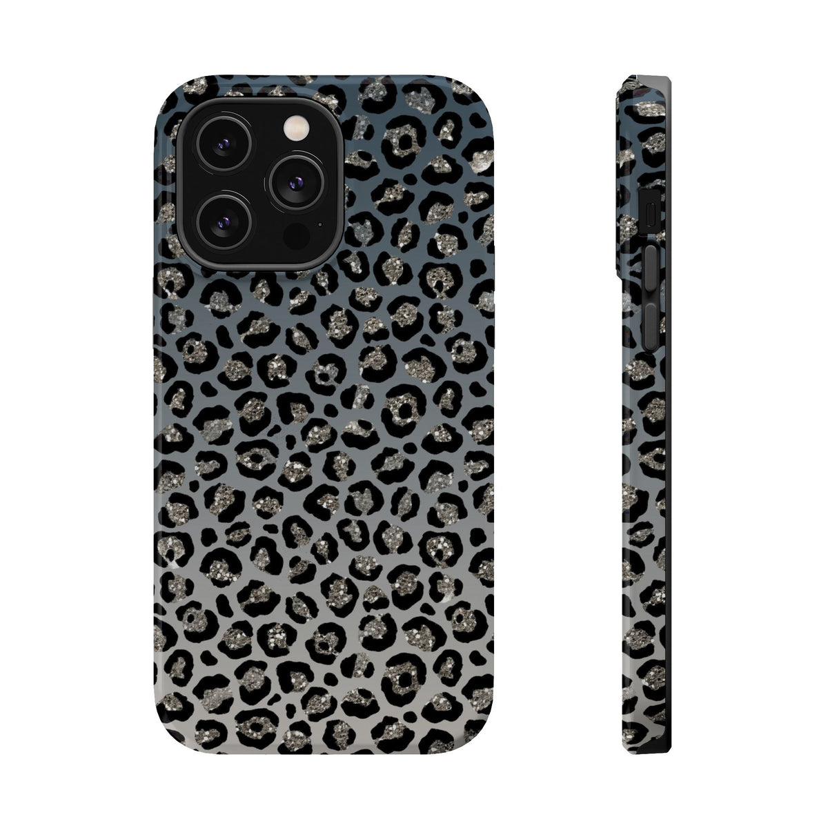 Gray Leopard MagSafe case for iPhone 14 Pro Max, glossy finish