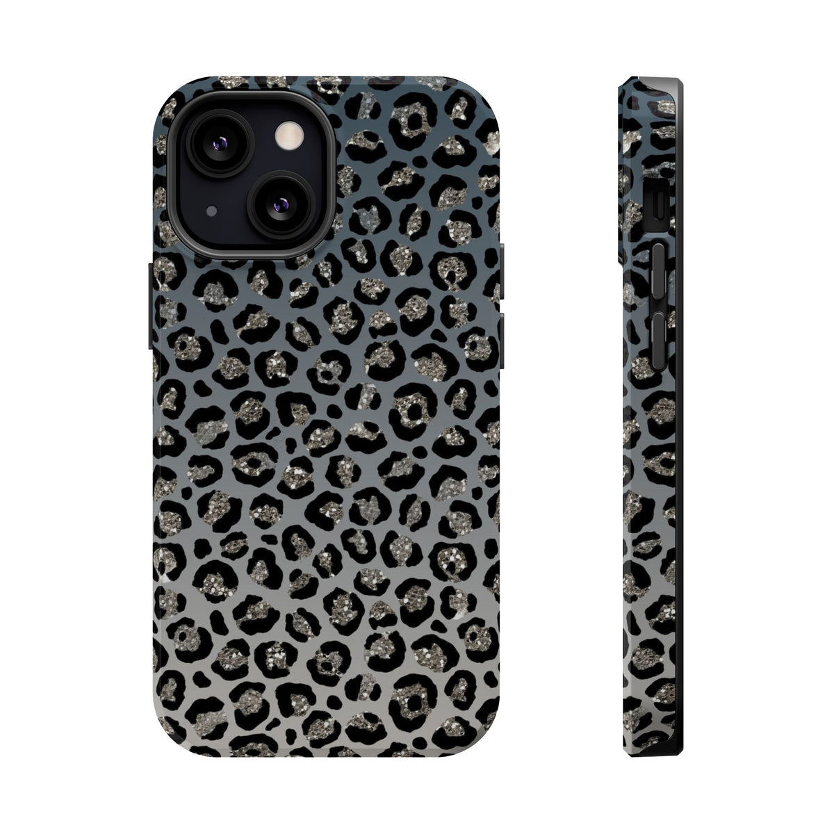 Gray Leopard MagSafe case for iPhone 13 Mini, glossy finish