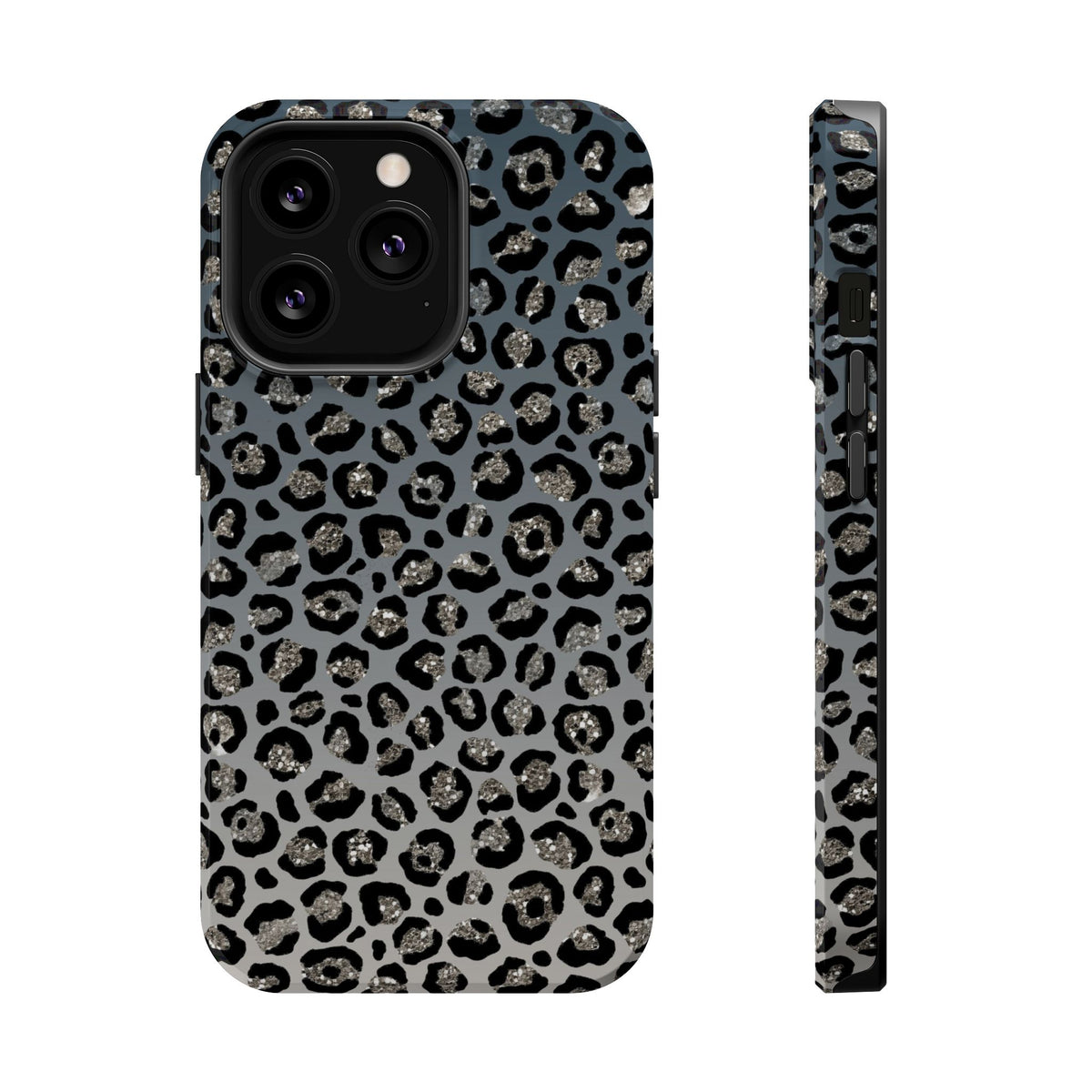 Gray Leopard MagSafe case for iPhone 13 Pro, glossy finish