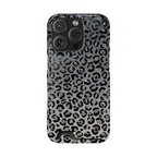 Gray Leopard phone case with card holder for iPhone 16 Pro, glossy finish
