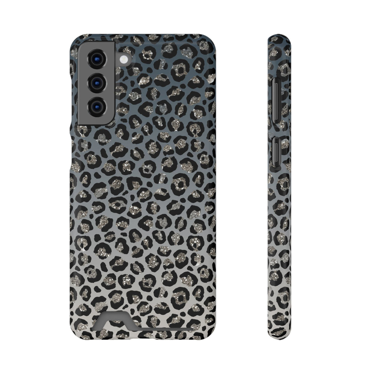 Gray Leopard phone case with card holder for Samsung Galaxy S21 Plus, glossy finish