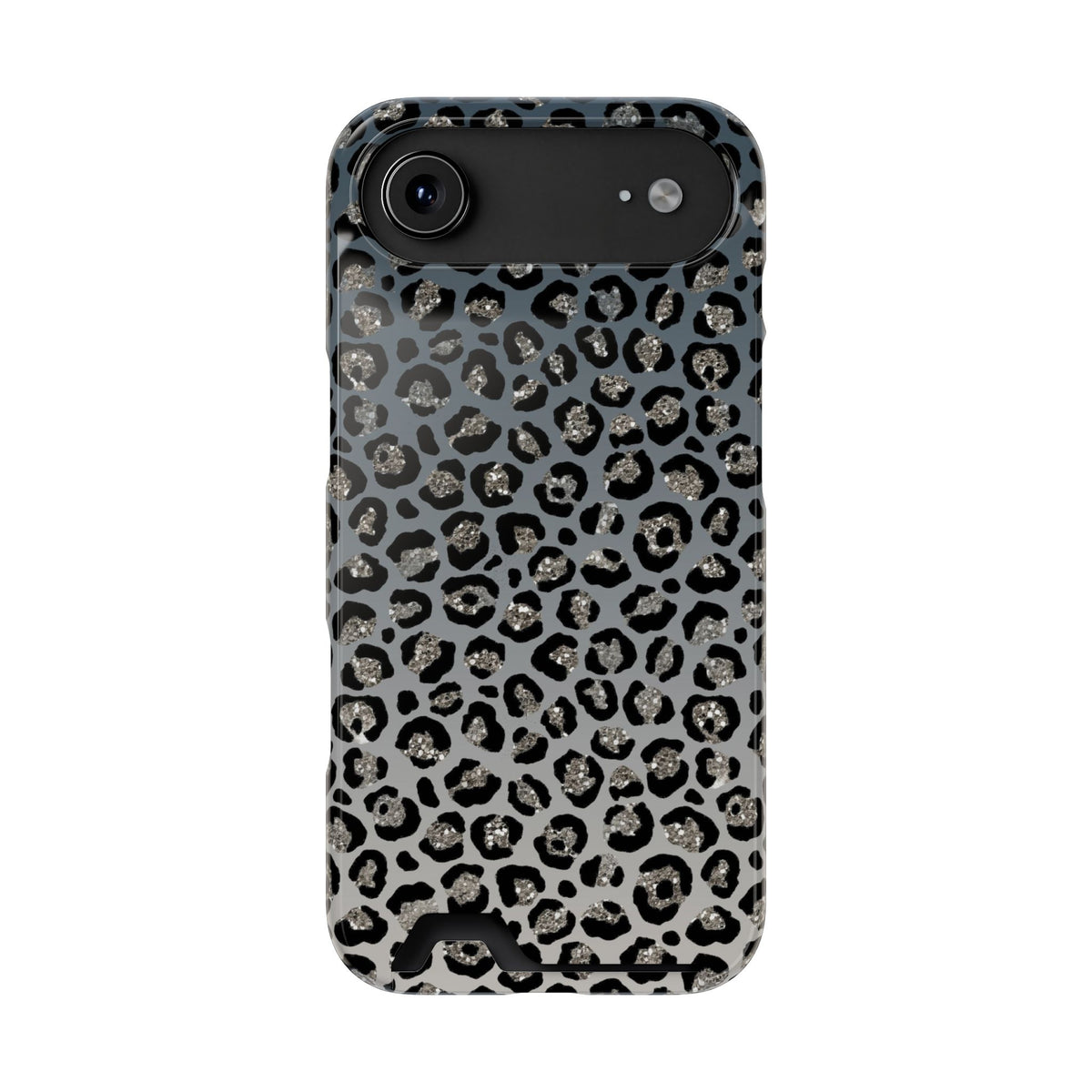 Gray Leopard phone case with card holder for iPhone 17 Air, glossy finish