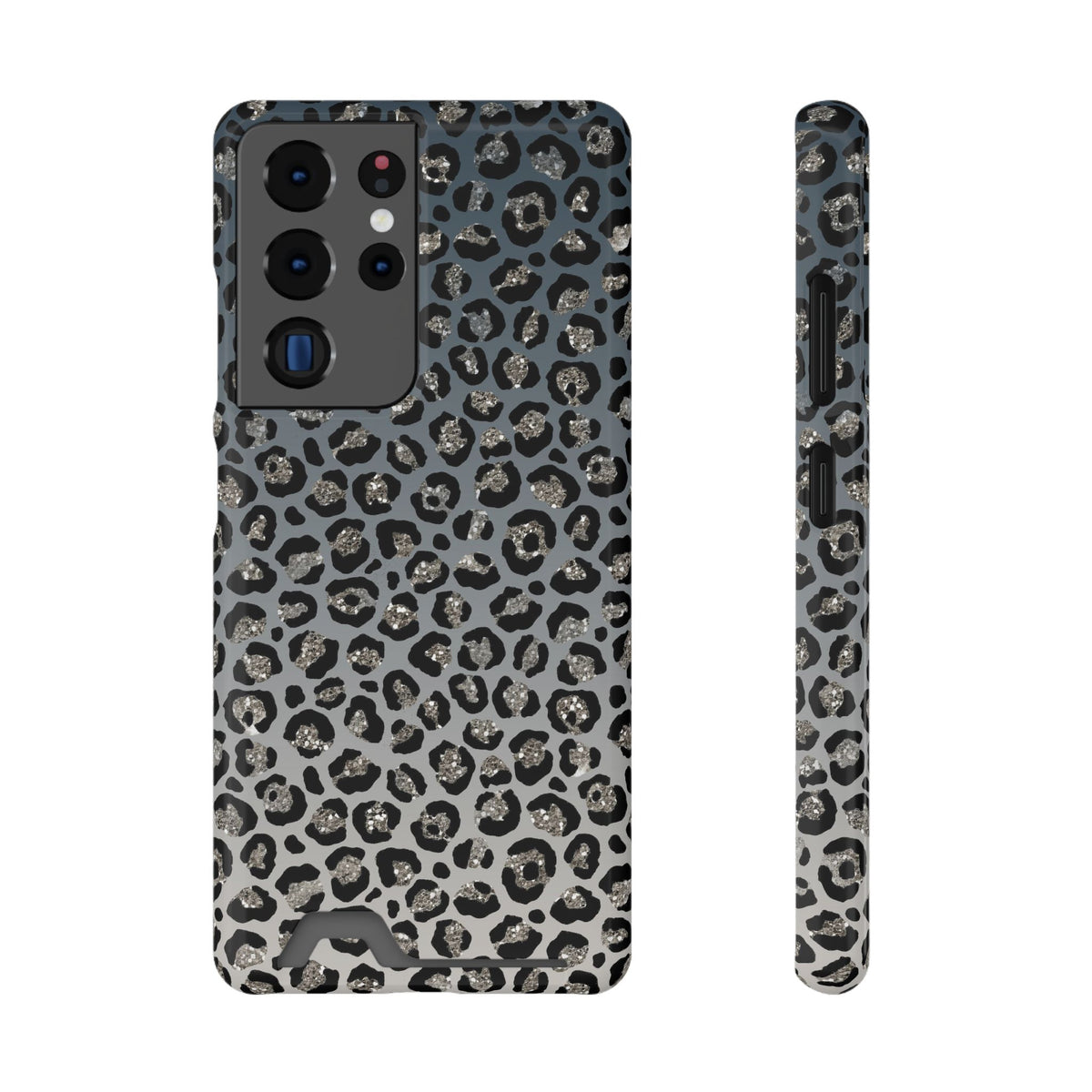 Gray Leopard phone case with card holder for Samsung Galaxy S22 Plus, glossy finish