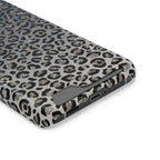 Gray Leopard phone case with card holder, close-up of the card slot