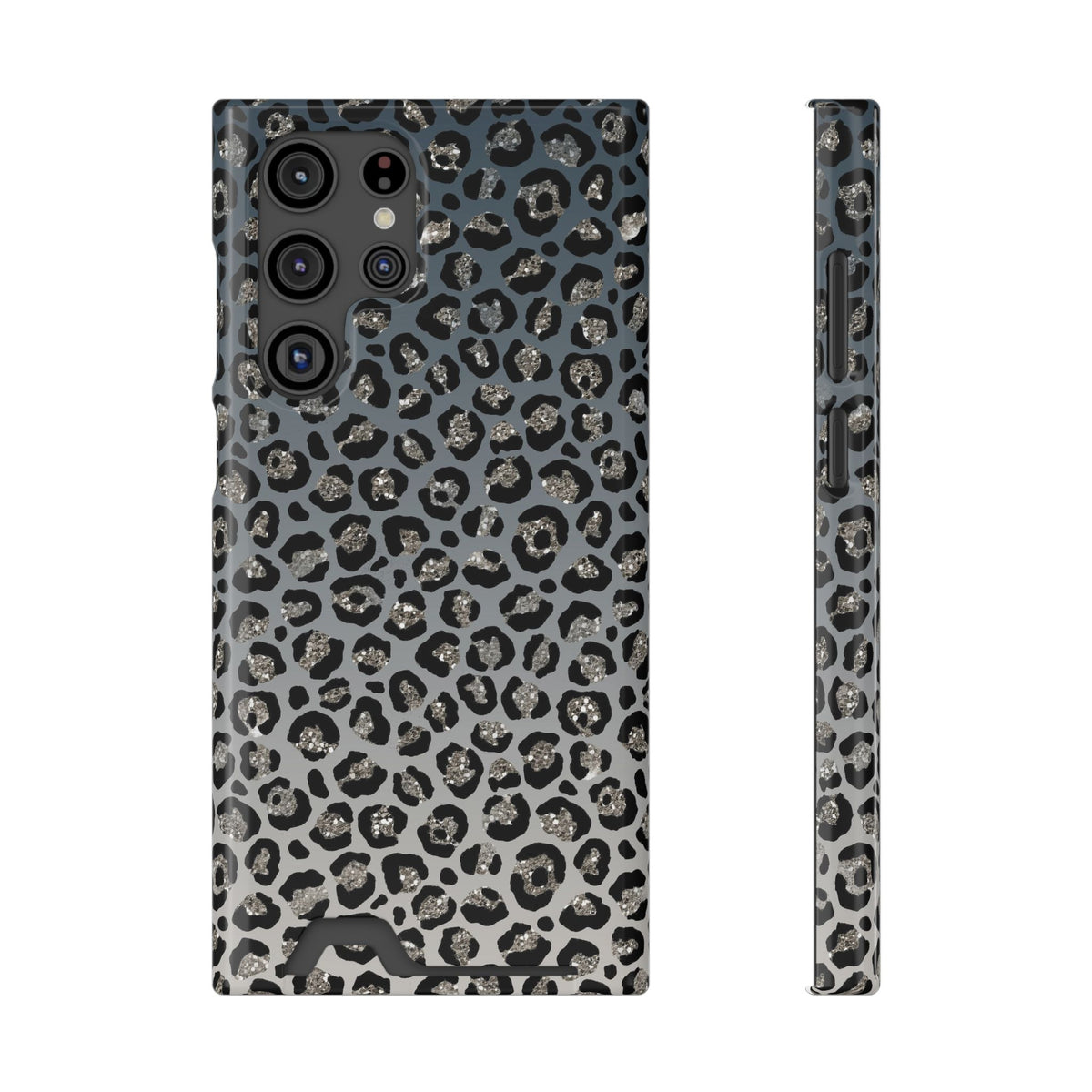 Gray Leopard phone case with card holder for Samsung Galaxy S22 Ultra, glossy finish