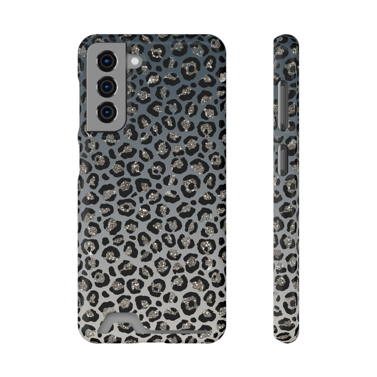 Gray Leopard phone case with card holder for Samsung Galaxy S21, glossy finish