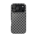 Gray Polka Dot protective phone case for iPhone 18 Pro, glossy finish