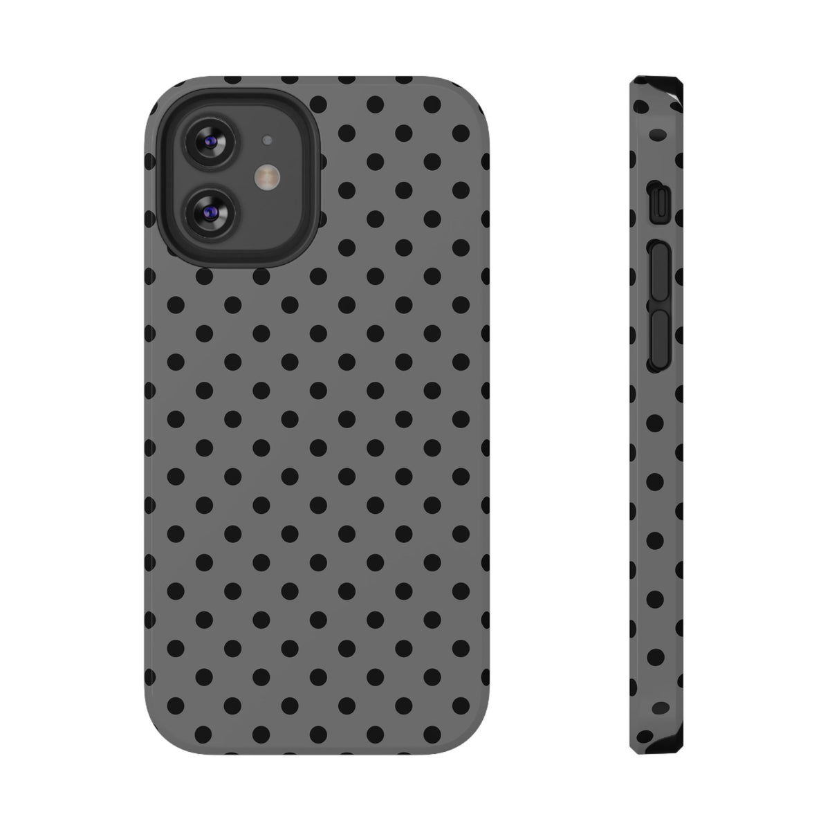 Gray Polka Dot protective phone case for iPhone 12 Mini, glossy finish