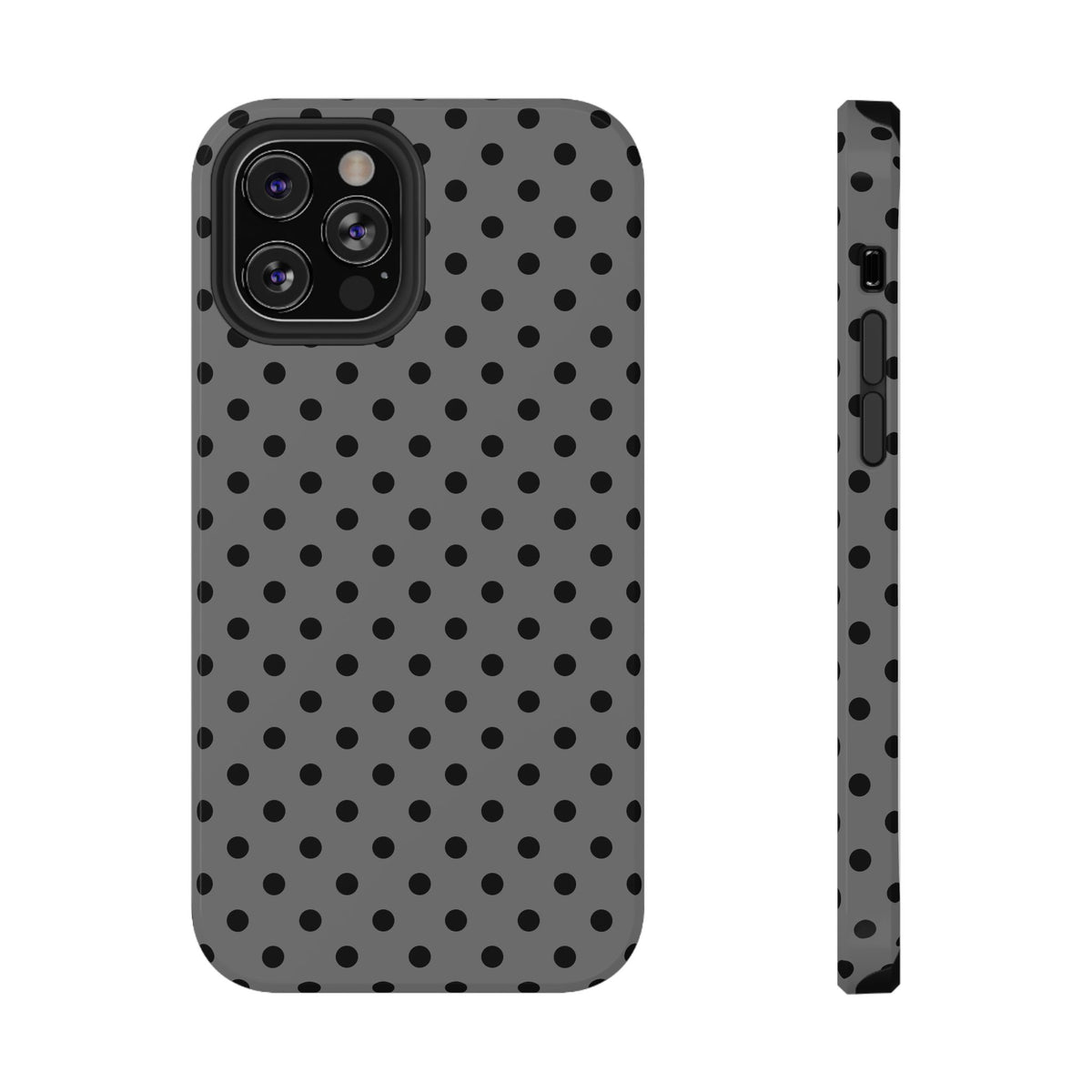 Gray Polka Dot protective phone case for iPhone 12 Pro, glossy finish