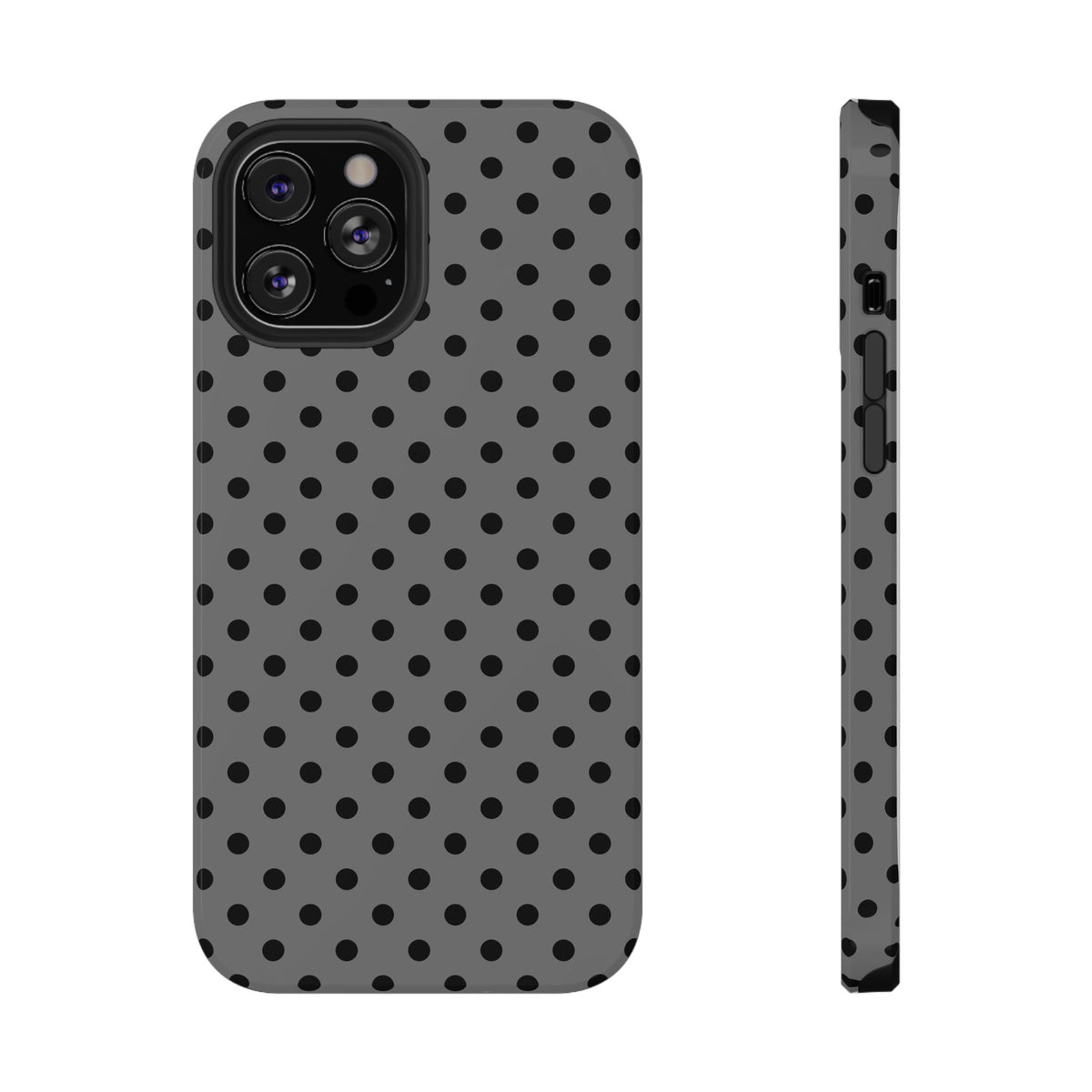 Gray Polka Dot protective phone case for iPhone 12 Pro Max, glossy finish