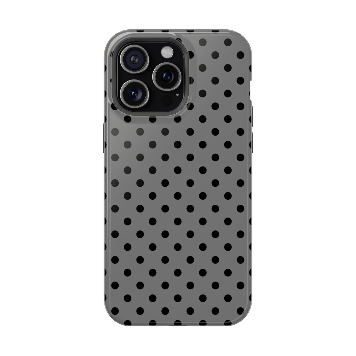 Gray Polka Dot protective phone case for iPhone 15 Pro Max, glossy finish
