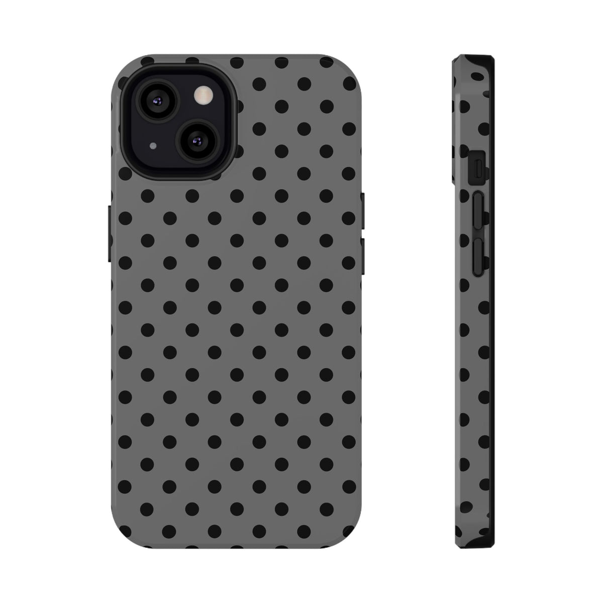 Gray Polka Dot protective phone case for iPhone 13, glossy finish