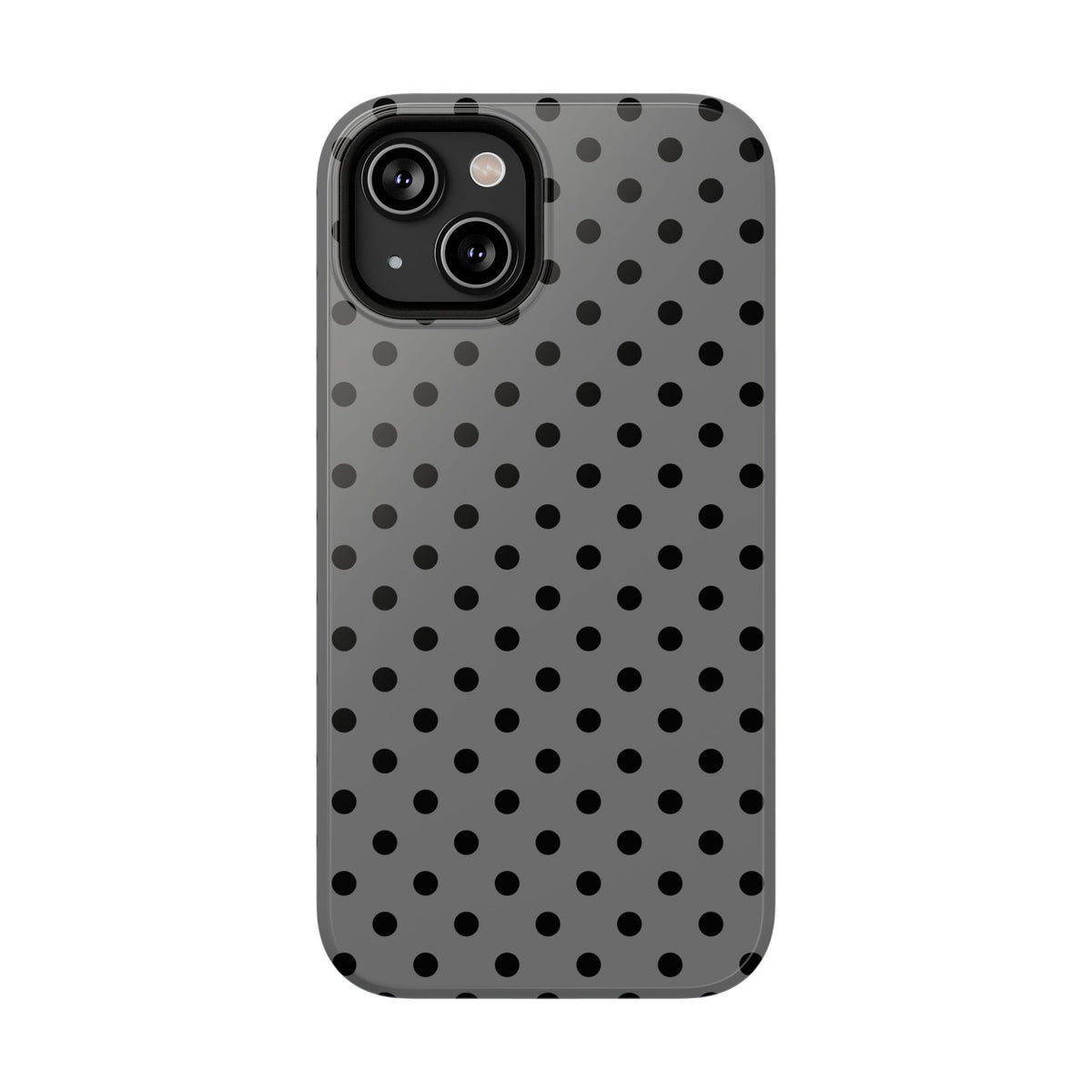 Gray Polka Dot protective phone case for iPhone 14, glossy finish