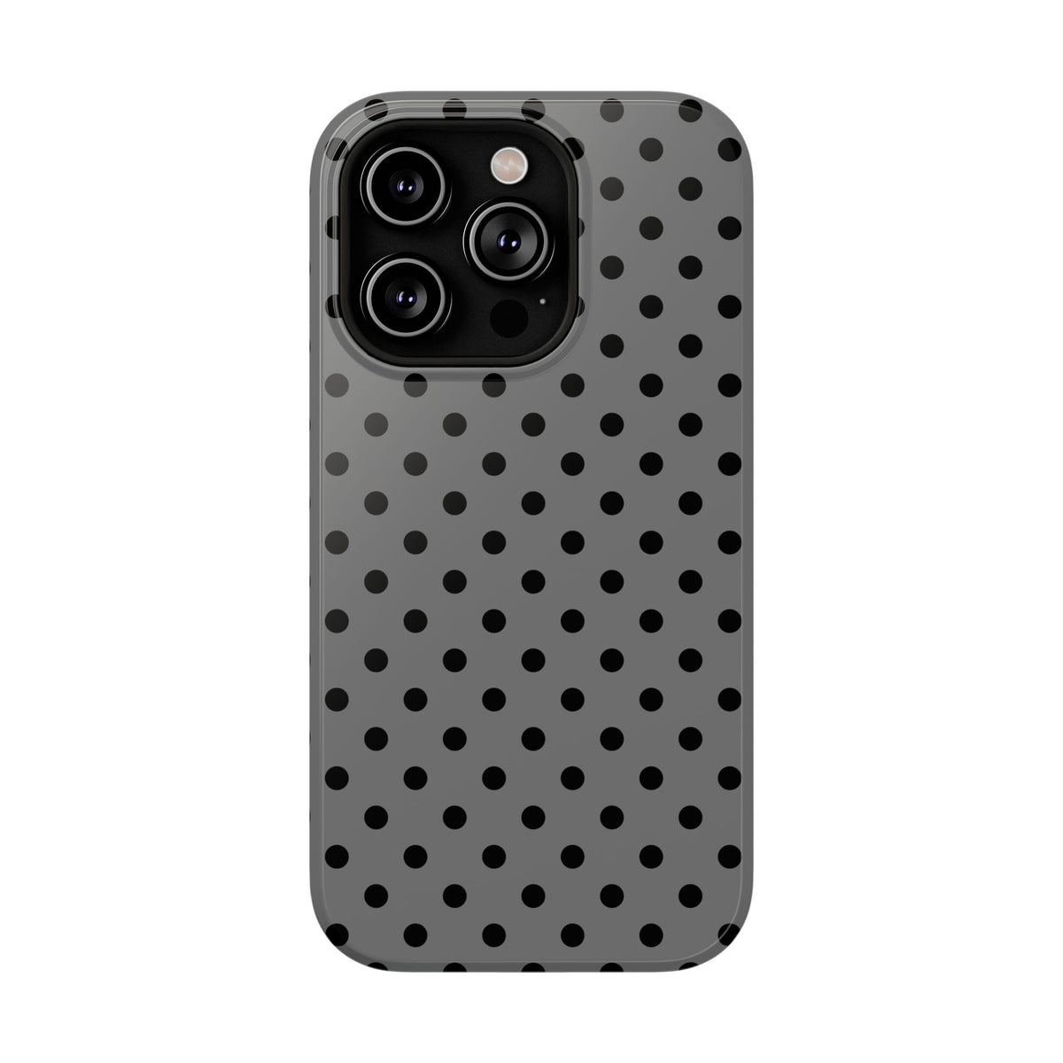 Gray Polka Dot protective phone case for iPhone 14 Pro, glossy finish