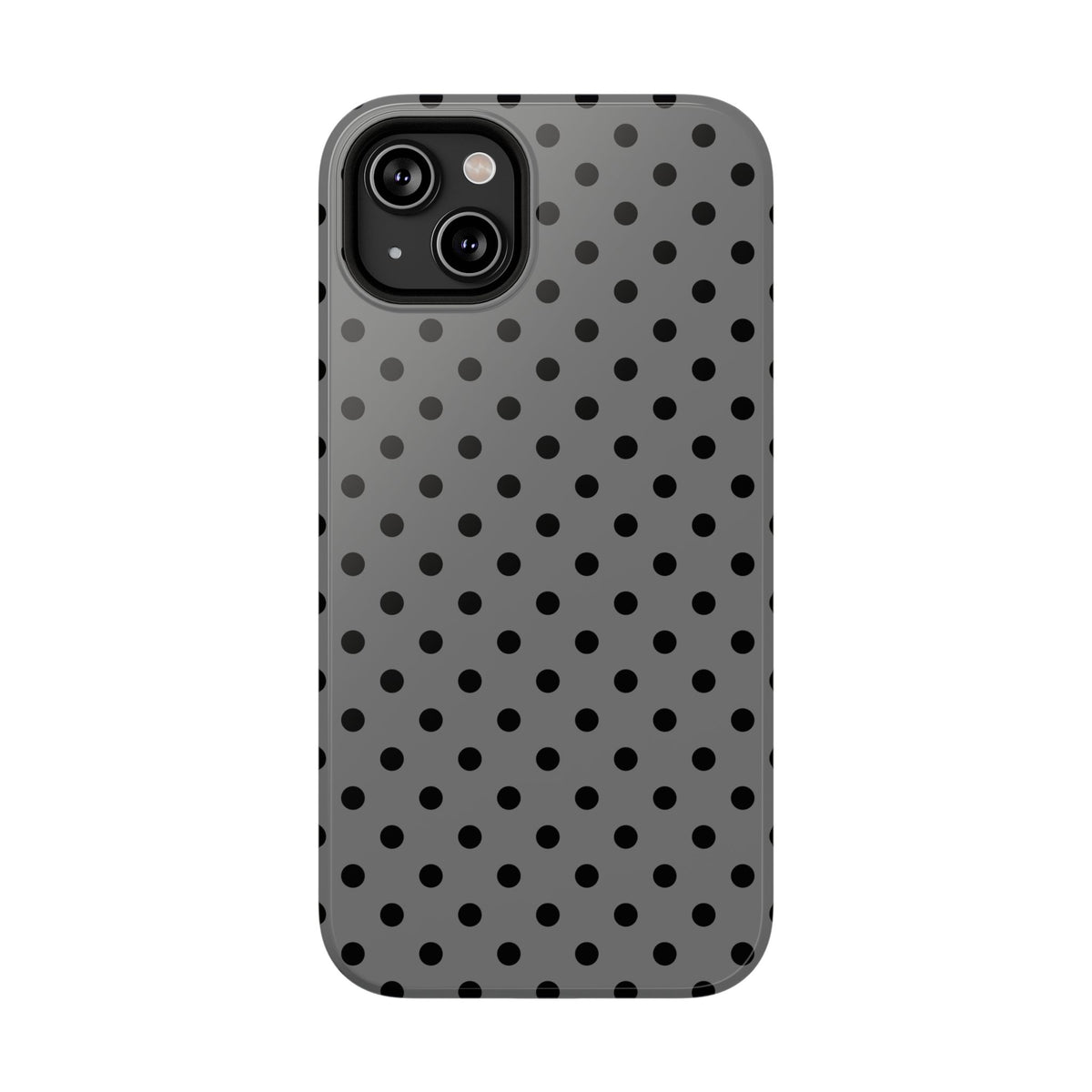Gray Polka Dot protective phone case for iPhone 14 Plus, glossy finish