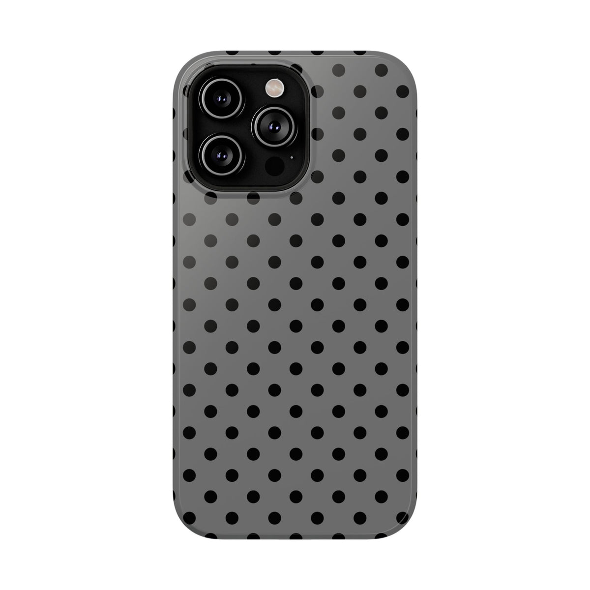 Gray Polka Dot protective phone case for iPhone 14 Pro Max, glossy finish