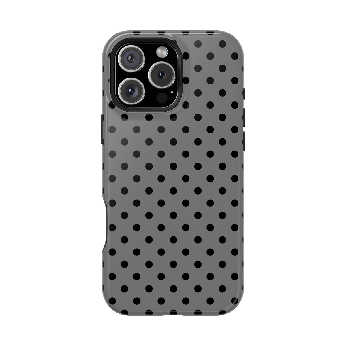 Gray Polka Dot protective phone case for iPhone 16 Pro Max, glossy finish