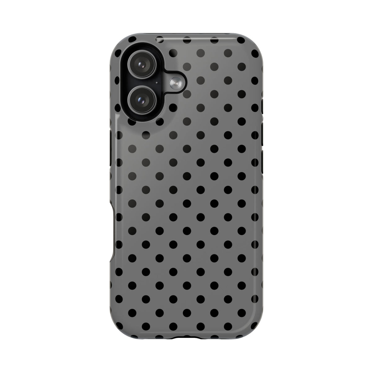 Gray Polka Dot protective phone case for iPhone 17, glossy finish