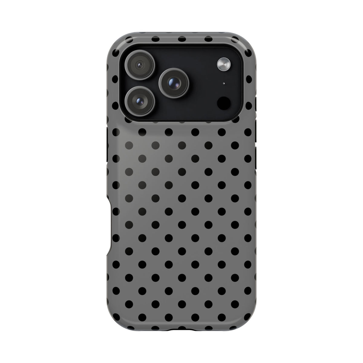 Gray Polka Dot protective phone case for iPhone 17 Pro, glossy finish