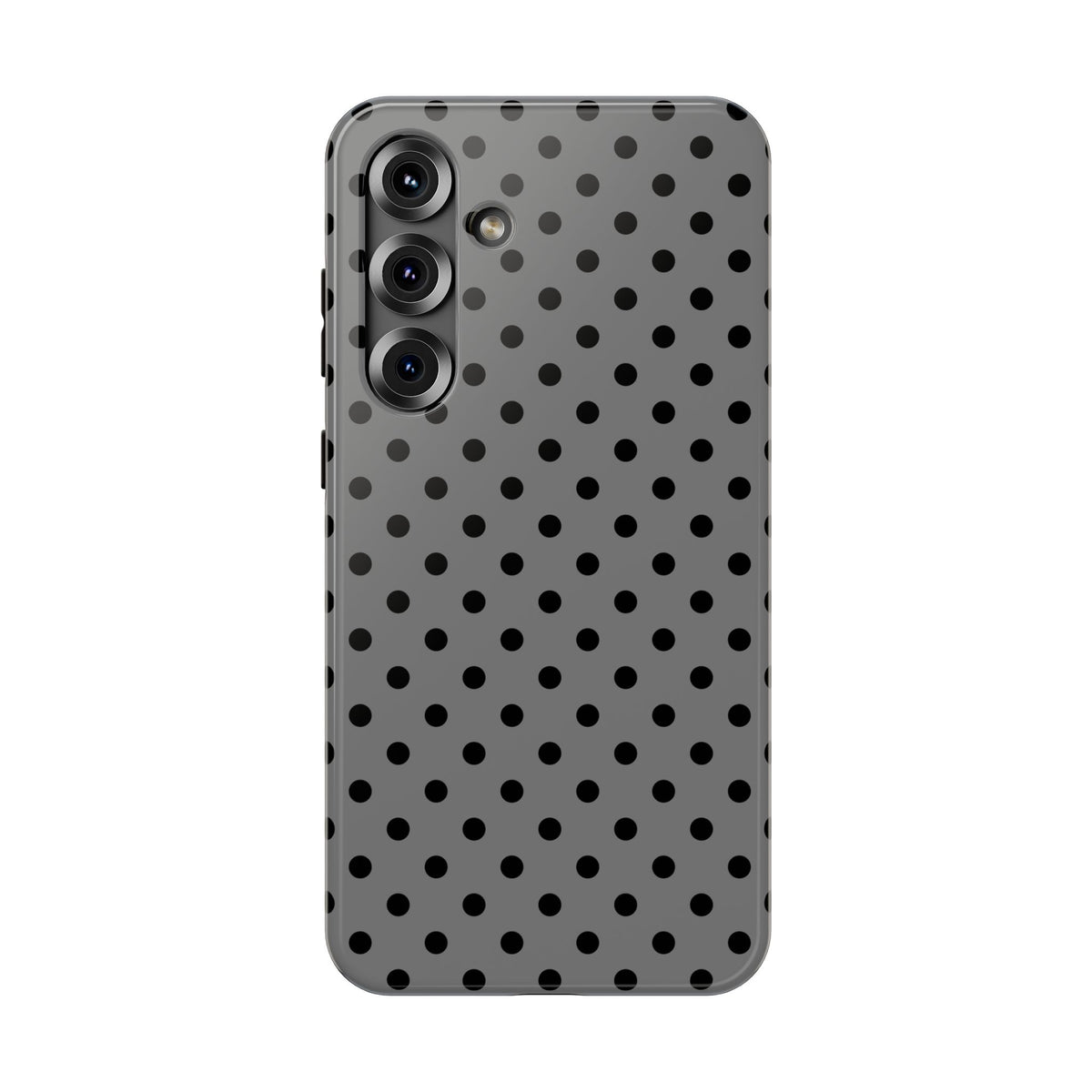 Gray Polka Dot protective phone case for Samsung Galaxy S25 Plus, glossy finish