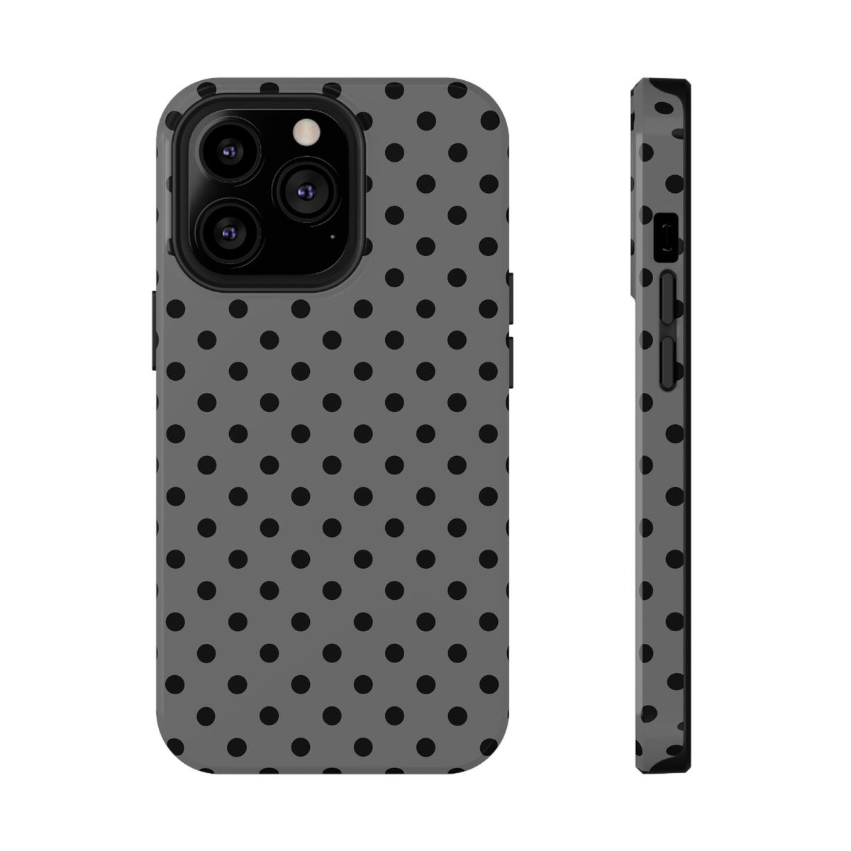Gray Polka Dot protective phone case for iPhone 13 Pro, glossy finish