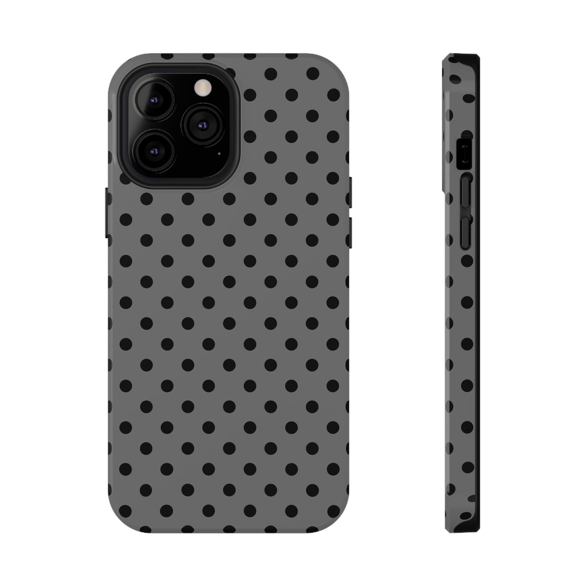 Gray Polka Dot protective phone case for iPhone 13 Pro Max, glossy finish