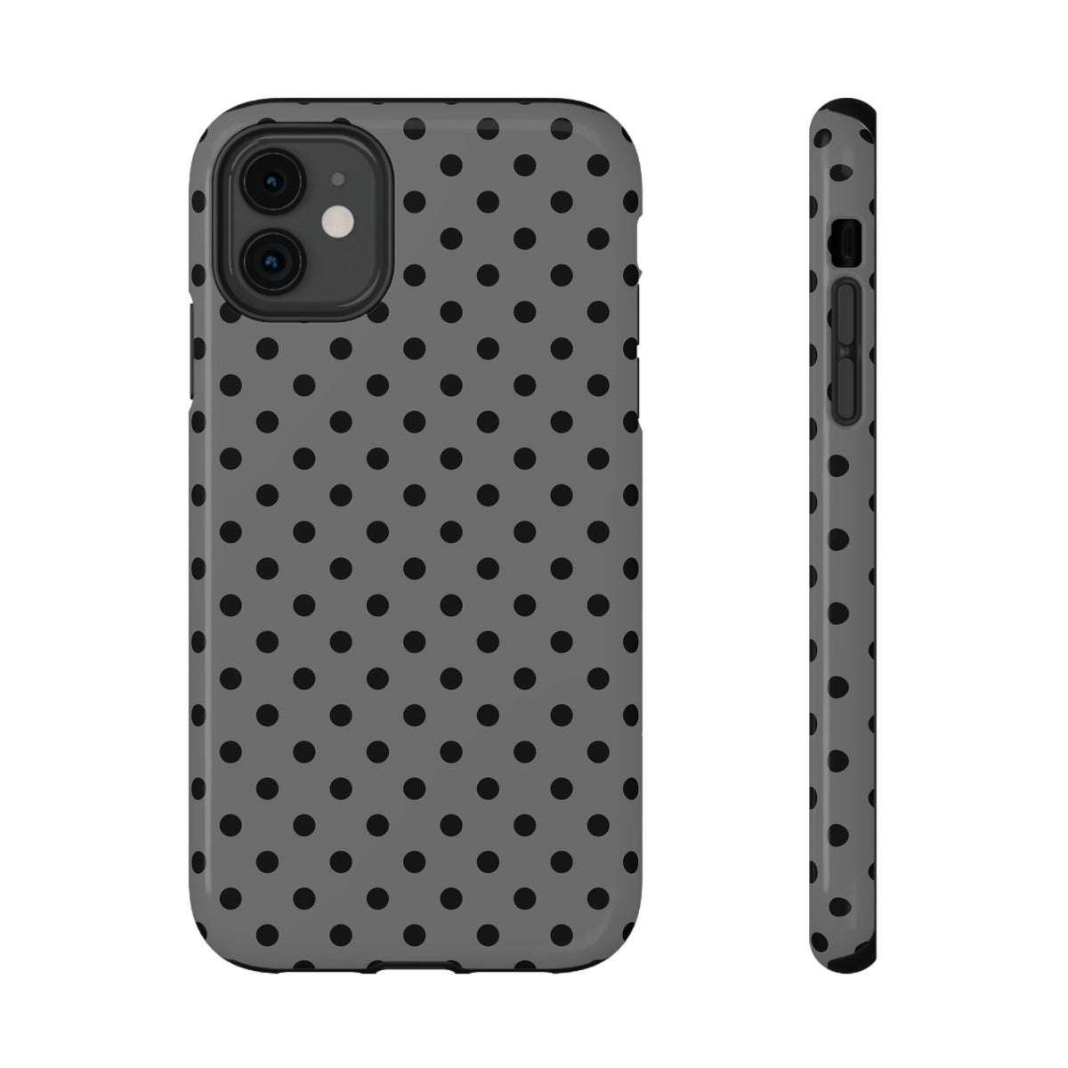 Gray Polka Dot protective phone case for iPhone 11, glossy finish