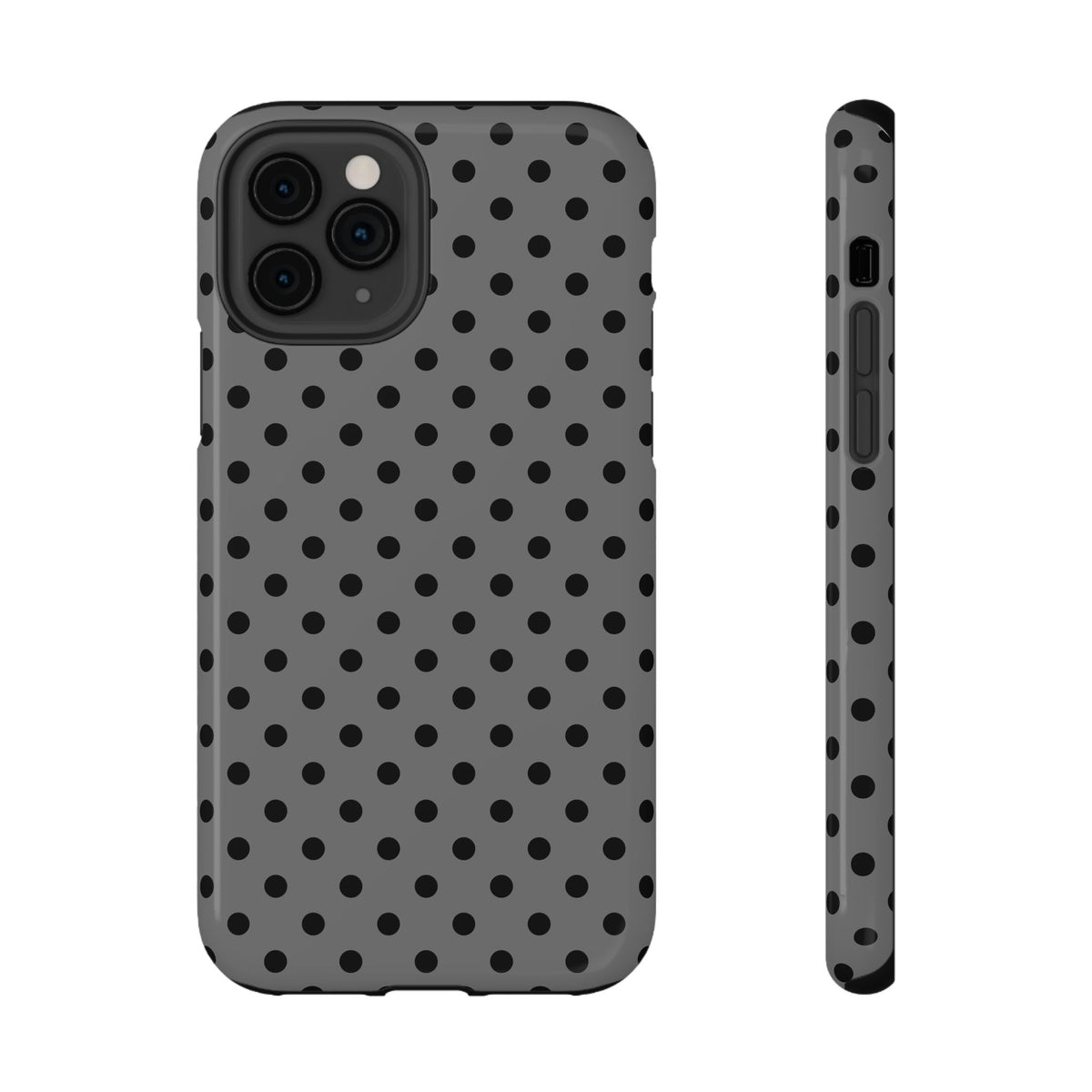 Gray Polka Dot protective phone case for iPhone 11 Pro, glossy finish