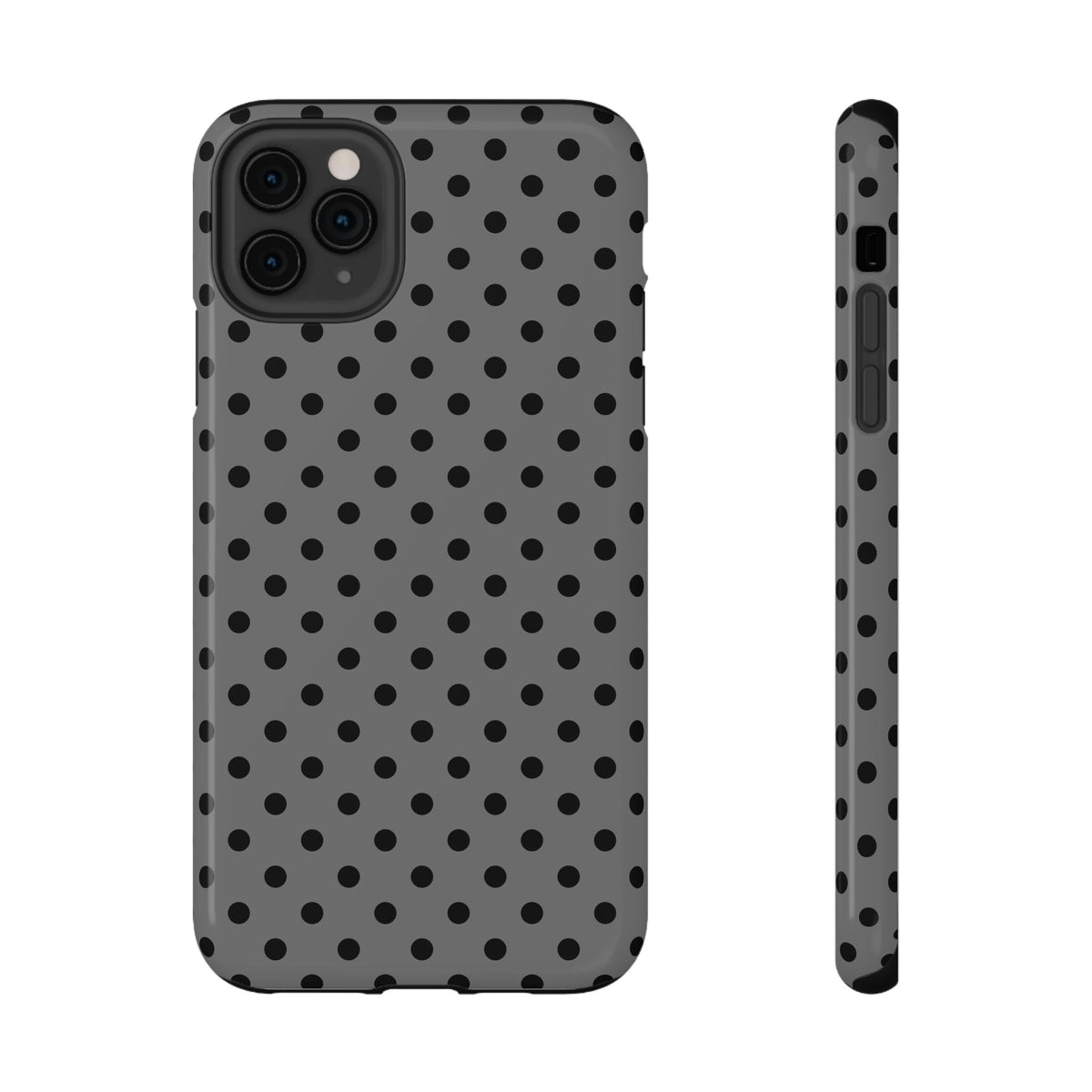 Gray Polka Dot protective phone case for iPhone 11 Pro Max, glossy finish