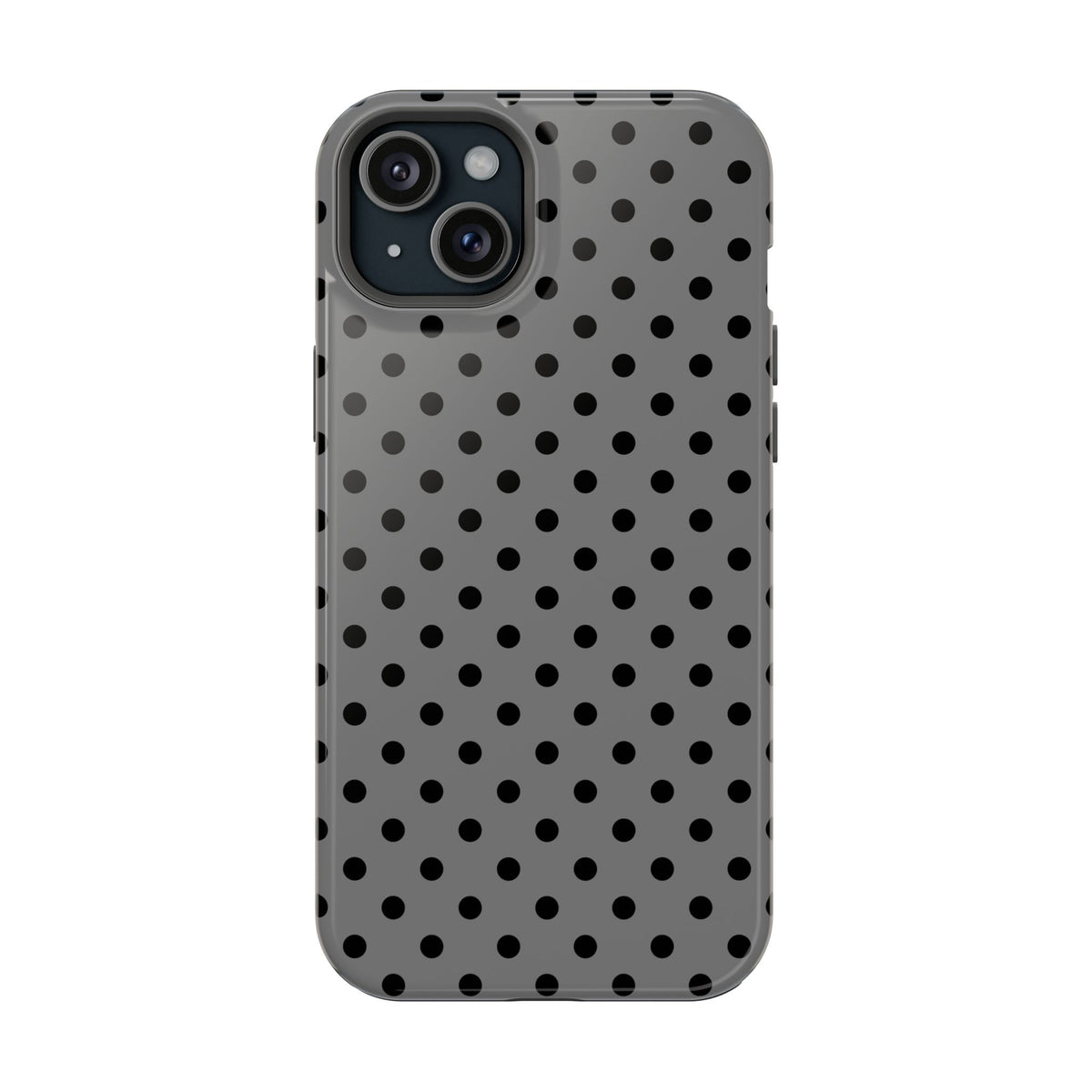 Gray Polka Dot MagSafe case for iPhone 15 Plus, glossy finish