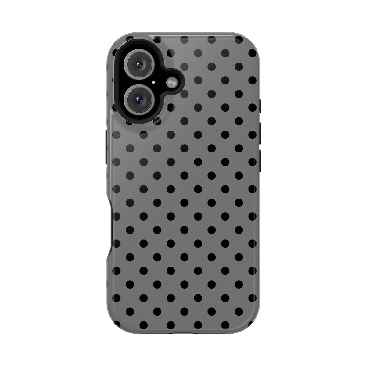 Gray Polka Dot MagSafe case for iPhone 16, glossy finish