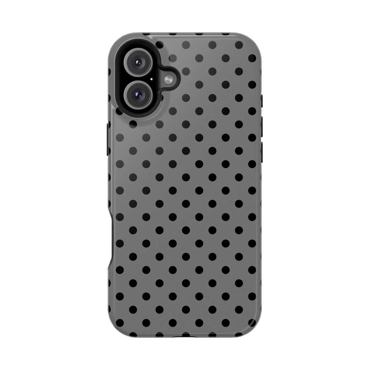 Gray Polka Dot MagSafe case for iPhone 16 Plus, glossy finish