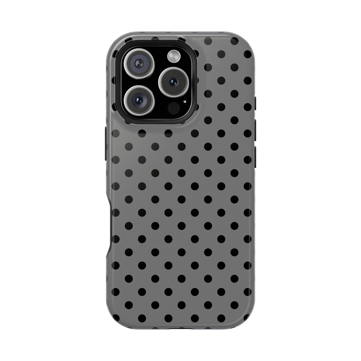 Gray Polka Dot MagSafe case for iPhone 16 Pro, glossy finish