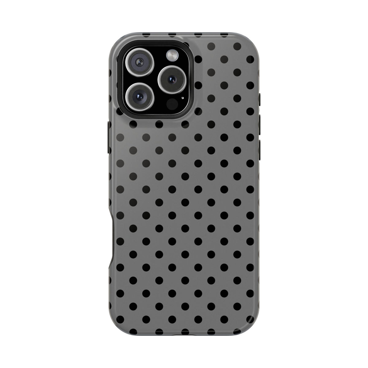 Gray Polka Dot MagSafe case for iPhone 16 Pro Max, glossy finish