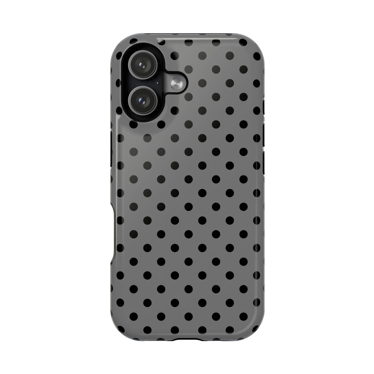 Gray Polka Dot MagSafe case for iPhone 17, glossy finish