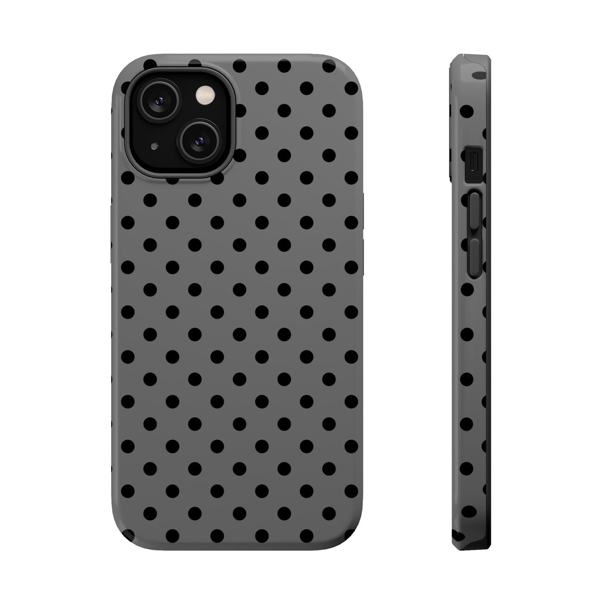 Gray Polka Dot MagSafe case for iPhone 14, glossy finish